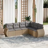 6-delige Loungeset met kussens poly rattan beige - thumbnail