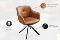 Draaibare design stoel EUPHORIA bruin fluweel met armleuning metalen frame zwart - 40262 - thumbnail