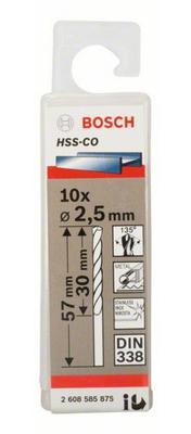 Bosch Accessories 2608585875 HSS Metaal-spiraalboor 2.5 mm Gezamenlijke lengte 57 mm Kobalt DIN 338 Cilinderschacht 10 stuk(s)