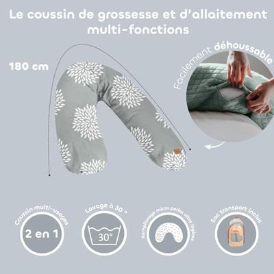 Zwangerschapskussen - BEABA - Big Flopsy - Bloemen - Grijs