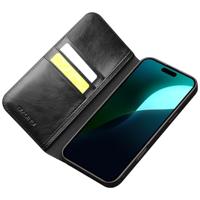 Qialino iPhone 16 Plus hoesje - Leren bookcase - Zwart - thumbnail