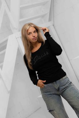 Guess Embro Script Longsleeve T-Shirt Dames Zwart - Maat XS - Kleur: Zwart | Soccerfanshop