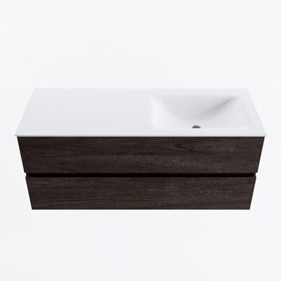 MONDIAZ VICA 120cm badmeubel onderkast Dark Brown 2 lades. Wastafel CLOUD rechts 1 kraangat, kleur Talc.