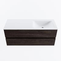 MONDIAZ VICA 120cm badmeubel onderkast Dark Brown 2 lades. Wastafel CLOUD rechts 1 kraangat, kleur Talc. - thumbnail