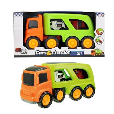 Toi Toys truck met 2 hulpdienstvoertuigen 45 cm oranje/groen Toi Toys truck met 2 hulpdienstvoertuigen 45 cm oranje/groen