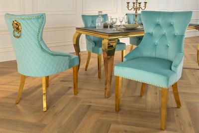 Barokke stoel CASTLE DELUXE blauw fluweel goud RVS met leeuwenkop Chesterfield - 45845