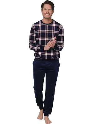 Pastunette Heren Fleece pyjama - Ruit - Warme winter pyjama mannen
