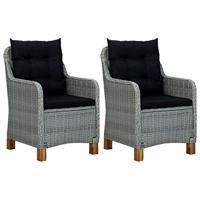 Tuinstoelen 2 st met kussens poly rattan lichtgrijs - thumbnail