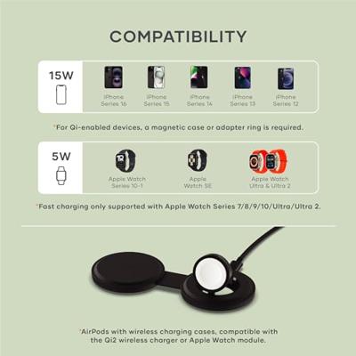 Satechi OntheGo 2-in-1 wireless oplader (15W) - Black - thumbnail