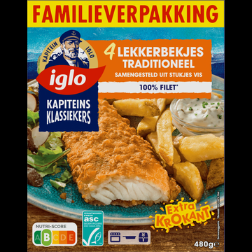 Iglo Kapiteins Klassiekers Lekkerbekjes Traditioneel Familieverpakking 4 Stuks 480 g bij Jumbo Iglo Kapiteins Klassiekers Lekkerbekjes Traditioneel Familieverpakking 4 Stuks 480 g bij Jumbo