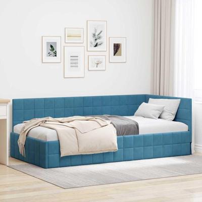 Hoekbedframe met hoofdeinde Blauw 90 x 200 cm Fluweel
