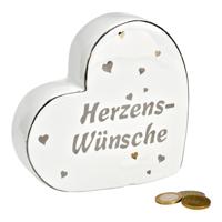 Spaarpot Hart, Hartewensen, van wit keramiek (B/H/D) 16x15x5cm - thumbnail