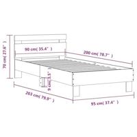 Bedframe met hoofdbord en LED-verlichting betongrijs 90x200 cm - thumbnail