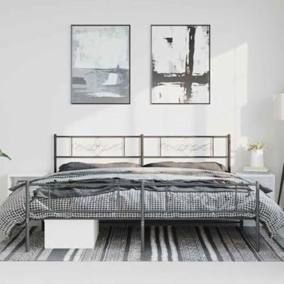 Bedframe met hoofd- en voeteneinde metaal zwart 193x203 cm Bedframe met hoofd- en voeteneinde metaal zwart 193x203 cm