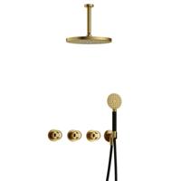 Hotbath Cobber - CW7067 - Inbouw Regendoucheset - Geborsteld Messing PVD - 2 Stopkranen - Thermostatisch - Plafondbuis 15 cm - Hoofddouche 300 mm - Ronde Handdouche 3 Standen - met M106 - Waterbesparend - thumbnail