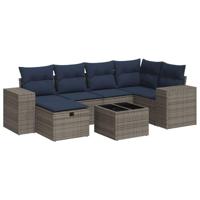 7-delige Loungeset met kussens poly rattan grijs - thumbnail