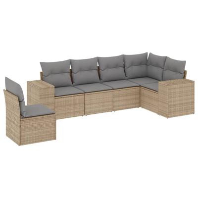7-delige Loungeset met kussens poly rattan beige