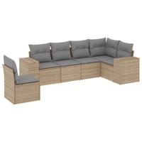 7-delige Loungeset met kussens poly rattan beige - thumbnail