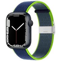 Nylon bandje met klemsluiting - Donkerblauw met groen - Geschikt voor Apple Watch 44mm / 45mm / 46mm / 49mm - thumbnail