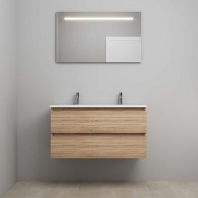 On-Line Badkamermeubelset - 100 cm - Voorgemonteerd - Acryl Wastafel - 2 Kraangaten - Spiegel met LED-Verlichting - Eiken