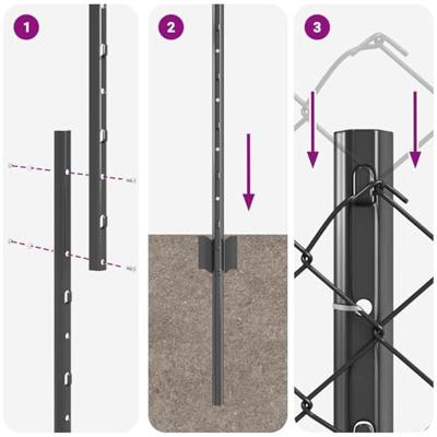 VidaXL Hek met paal grijs 1 x 10 m staal en pvc