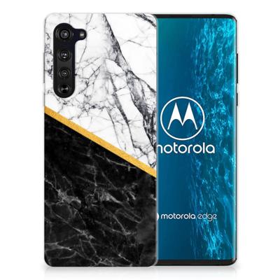 Motorola Edge TPU Siliconen Hoesje Marmer Wit Zwart - Origineel Cadeau Man
