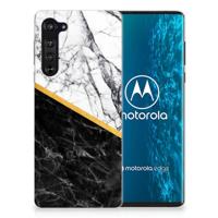 Motorola Edge TPU Siliconen Hoesje Marmer Wit Zwart - Origineel Cadeau Man - thumbnail