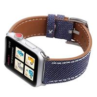 Denim Pattern Echt Leren bandje - Donker blauw - Geschikt voor Apple Watch 38mm / 40mm / 41mm / 42mm - thumbnail