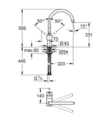 Keukenmengkraan GROHE Minta C-Uitloop Warm Sunset Geborsteld