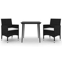 3-delige Tuinset met kussens poly rattan en glas - thumbnail