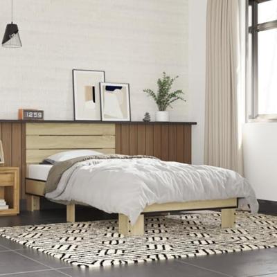 Bedframe bewerkt hout en metaal sonoma eikenkleurig 90x190 cm