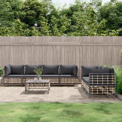 8-delige Loungeset met kussens poly rattan antracietkleurig