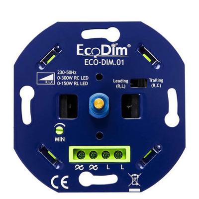 EcoDim - LED Dimmer - ECO-DIM.01 - Fase Aan- en Afsnijding RLC - Inbouw - Enkel Knop - 0-300W