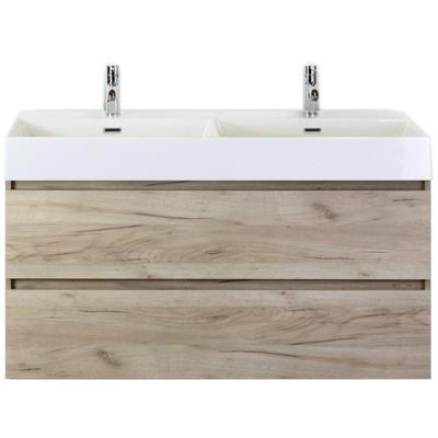 Maxx XL Badmeubelset 120 cm - Craft Oak - Wastafel Kube Dubbel 2 Kraangaten