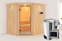Karibu | Lilja Sauna met Dakkraag | Helderglas Deur | Kachel 3,6 kW Externe Bediening - thumbnail