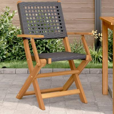 Tuinstoelen 4 st inklapbaar poly rattan en massief hout zwart