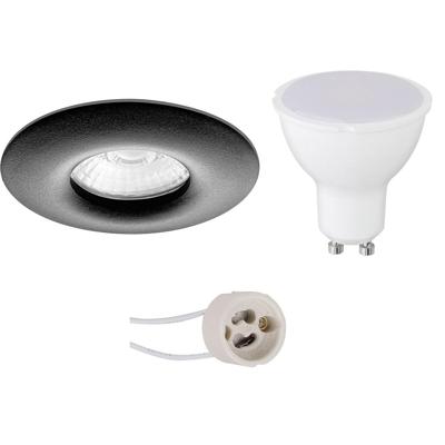 Waterdichte LED Inbouw Spot Set - Mat Zwart - GU10 - 8W - 6400K - Ø82mm