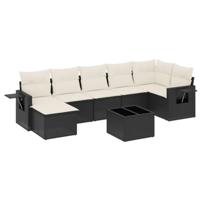 8-delige Loungeset met kussens poly rattan zwart - thumbnail