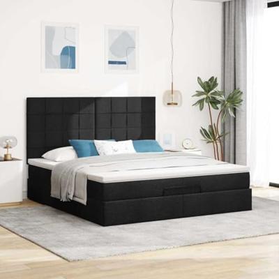 Ottoman bed met matras en LED's 180x200cm stof zwart