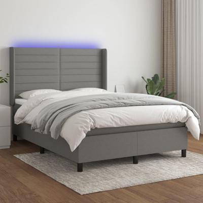 Boxspring met matras en LED stof donkergrijs 140x190 cm