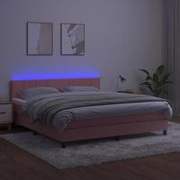 Boxspring met matras en LED fluweel roze 160x200 cm - thumbnail