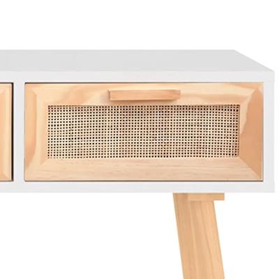 Wandtafel 105x30x75 cm massief grenenhout en natuurlijk rattan