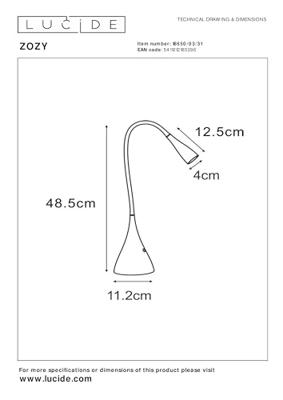 Lucide ZOZY - Bureaulamp - LED Dimb. - 1x4W 3000K - Wit