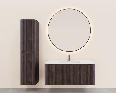 Onderkast Wiesbaden Sulora 120x48 cm Afgeronde Hoeken Geribbeld Met 1 Lade 1 Uitsparing Walnoot