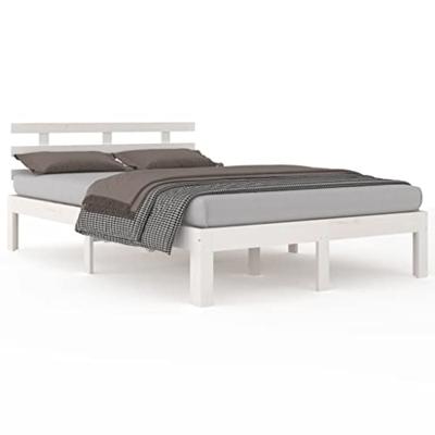 Bedframe massief hout wit 150x200 cm