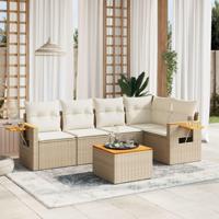 6-delige Loungeset met kussens poly rattan beige - thumbnail