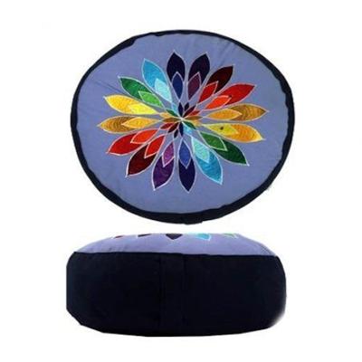 Yogi & Yogini Meditatiekussen Rond Katoen Blauw - Bloem - 33 x 17 cm
