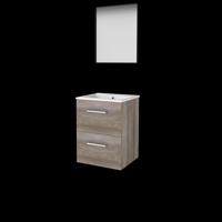 Basic-Line Framed 46 Badkamermeubelset - 50 x 46 cm - Met Grepen - 2 Lades - Keramische Wastafel - 1 Kraangat - Spiegel met Zwart Aluminium Frame - Scotch Oak - thumbnail