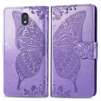 Voor LG K30 2019 Butterfly Love Flower reliëf horizontale Flip lederen draagtas met beugel Lanyard Card slot portemonnee (licht paars)