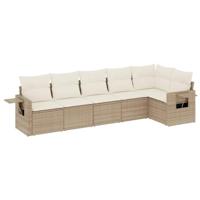 6-delige Loungeset met kussens poly rattan beige - thumbnail